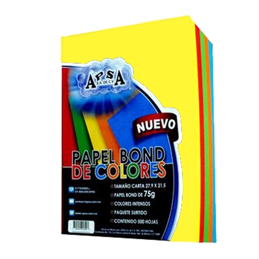 [APS-PAP-020] Hojas de color tamaño carta APSA coloresintensos paquete con 500 hojas