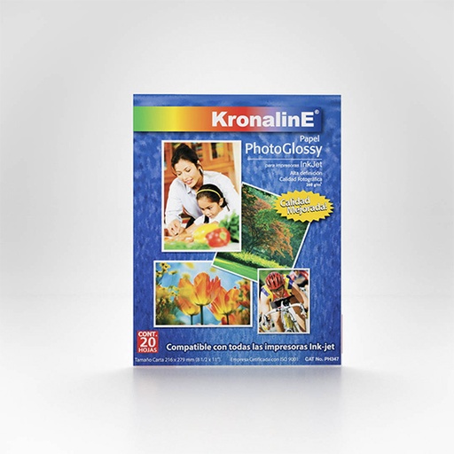 [KRO-PAP-H347] Papel fotografico Kronaline photo glossy tamaño carta paquete con 20 hojas