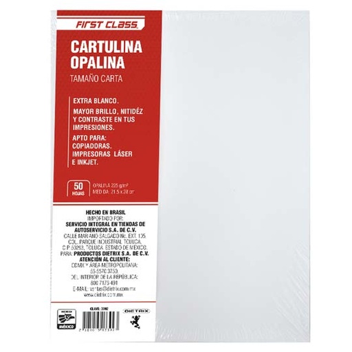 [DIE-CART-3392] Cartulina opalina Dietrix 50 hojas tamaño carta 225 GR