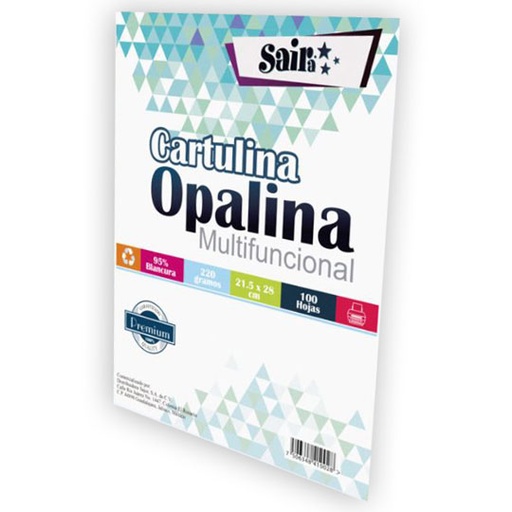 Paquete de Cartulina Opalina Blancura 95%220gr.Saira Tamaño Carta Paquete 100 Hs
