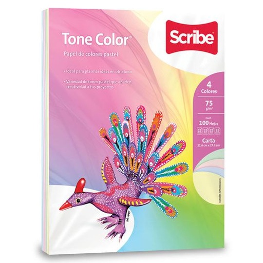[KC-PAP-TONEM] Paquete de hojas de color Tone Color Scribe mix pastel, tamaño carta 100 hojas.