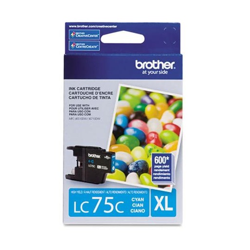 [BRO-TIN-LC75C] Cartucho brother de tinta cian LC75C.