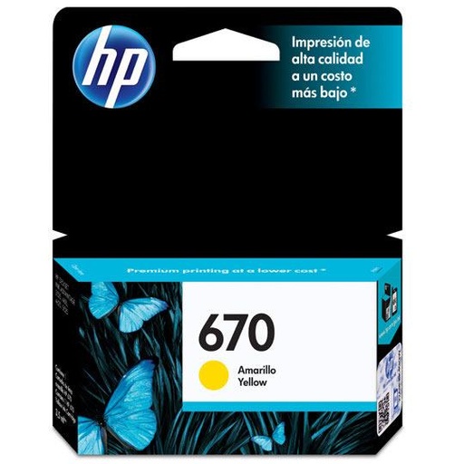 [HP-TIN-CZ116AL] Cartucho de tinta amarilla HP 670.