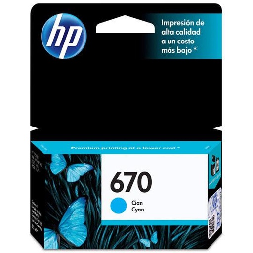 [HP-TIN-CZ114AL] Cartucho de tinta cian HP 670.