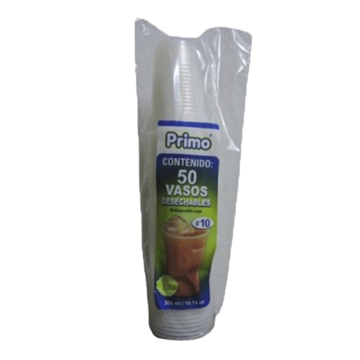 [PRIM-VASO-N10] Vaso de plástico transparente Primo No. 10 caja con 20 paquetes de 50 pzas