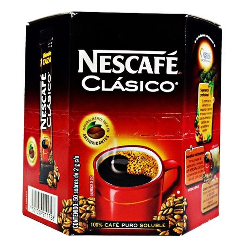 [NES-NCF-STICK] Cafe soluble Nescafe clasico en stick de 2 gramos caja con 50 sobres. 100% puro.