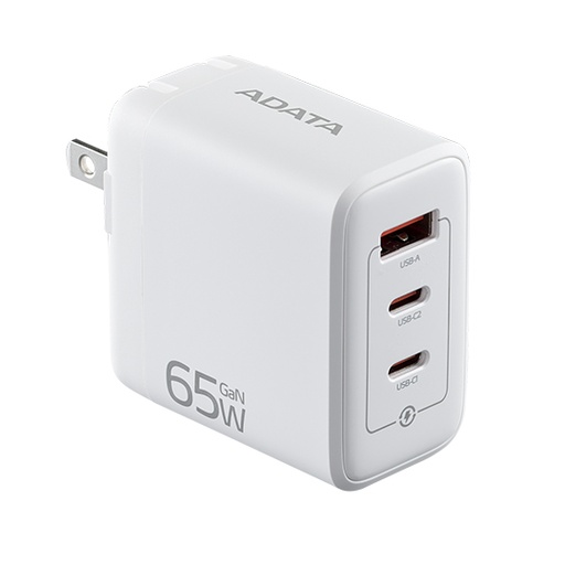 [PB-ADA-QCPDWH] Adata Cargador de Pared, 65W, 1x USB-A, 2x USB-C, Blanco