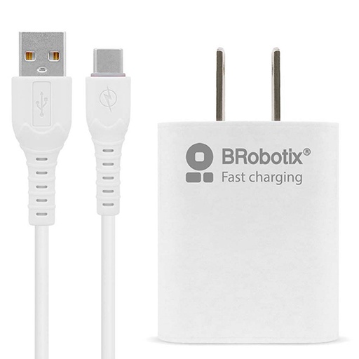 [BR-CO-6001318] Combo Carga Rápida: Cargador USB V3.0 + Cable USB Tipo "C". Blanco BROBOTIX 