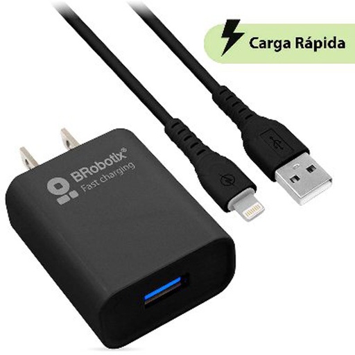 [BR-CO-6001356] Cargador USB Brobotix Combo y Cable Lightning Negro