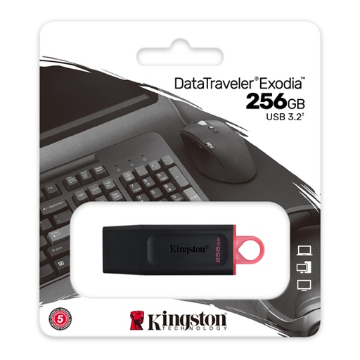 [ME-KIN-DTX256GB] Memoria USB, 256GB, 3.2 Gen 1, Negro/Rosa.