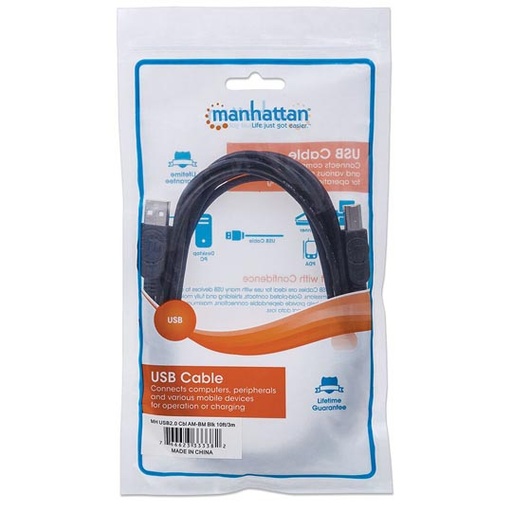 [IC-CO-333382] Cable Manhattan USB a-b v2.0 3.0m negro.