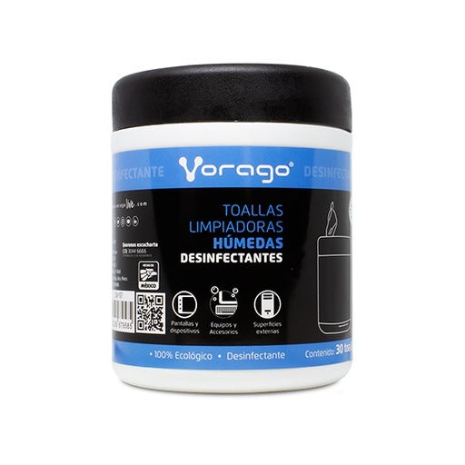 [VOR-ACC-CLN107] Toallas humedas desinfectantes Vorago CLN-107 bote 30pz