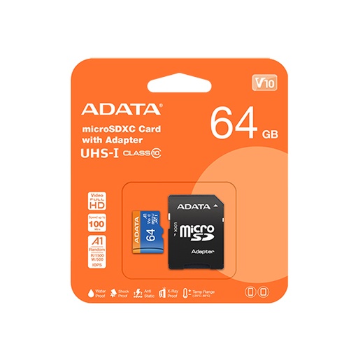 [ME-ADA-AUSDX64] Memoria Flash Adata Premier, 64GB MicroSDXC UHS-I Clase 10, con Adaptador