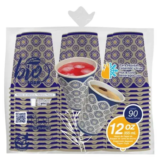 [981013441] Vasos de Papel BIOFORM 12 oz 90 pzas