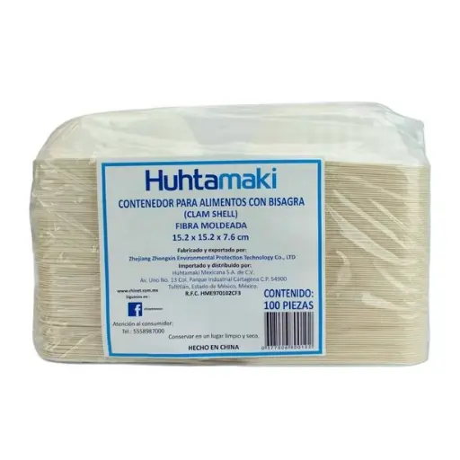 [980029207] Contenedores para Alimentos Huhtamaki con Bisagra 100 pzas