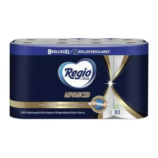 [981040532] Toallas de Papel Regio ADVANCED 8 Rollos de Papel con 169 Hojas Dobles