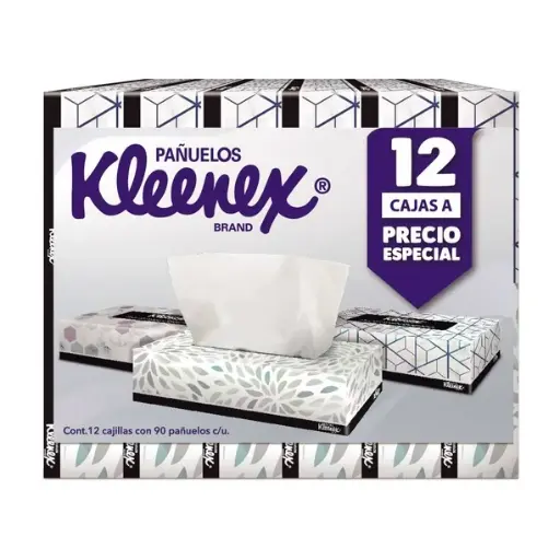 [78658] Pañuelos Faciales Kleenex 12 Cajas con 90 pzas c/u