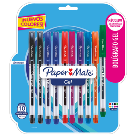 [2121506] Bolígrafo Papermate Gel Económico Colores Surtidos Blister C/10 Pzas