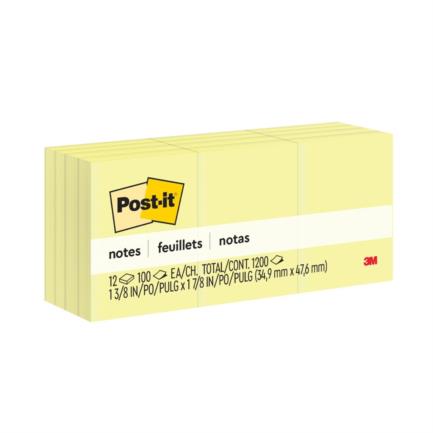 [70007052692] Notas 3M Post It 653 1.5x2" Amarillo Paquete 100 Hojas c/12