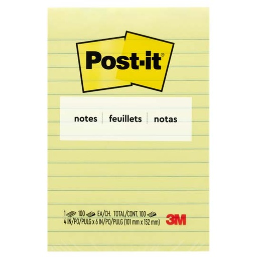 [660] Notas adhesivas Mod. 660 Post-it amarillas 4x6 pulgadas 1 block con 100 hojas ra