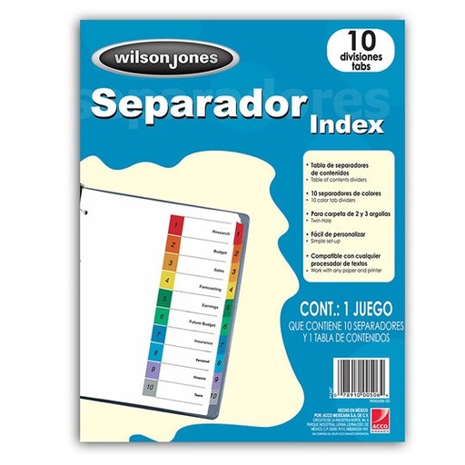 [P1347] Separador c/numeración 10 divisiones ACCO tamaño carta