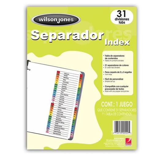 [P1366] Separador c/numeración 31 divisiones ACCO tamaño carta