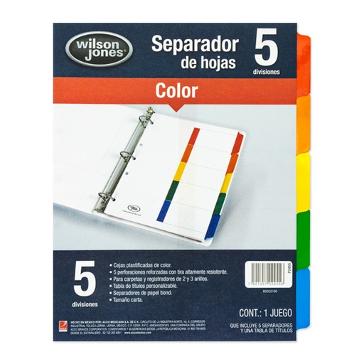 [P2455] Separador sin numeración 5 divisiones ACCO tamaño carta