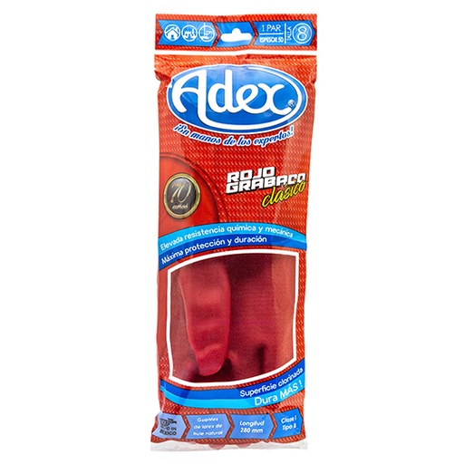 [ADR08] Guantes de Hule Adex Color Rojo N. 8.