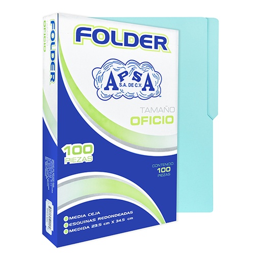 [APS-FOL-L21] Folder azul APSA tamaño oficio , paquete con 100 piezas