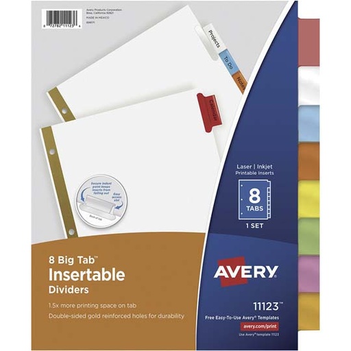 [ETPAPE0000018] Separador blanco carta 8 divisiones AVERY tecnología laser/inkjet