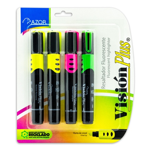 [ETPAPE0001516] Resaltador de texto Vision Plus cincel 6mm colores surtidos blíster 4 pzas
