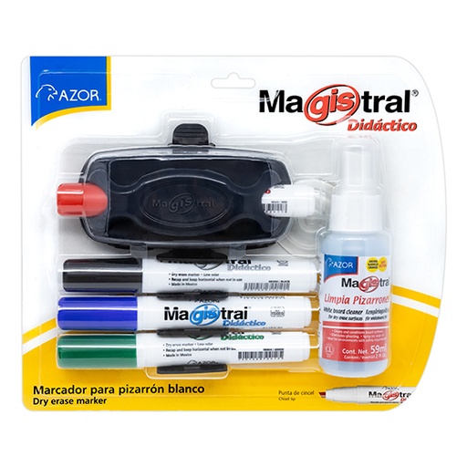[8350-K] Kit Magistral Didáctico 4 marcadores, borrador, limpiador, holder y ventosa