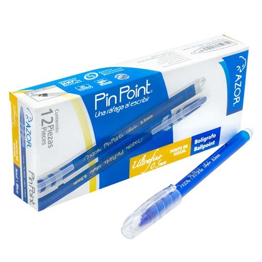 [6840AZ] Bolígrafo ultra fino Pin Point 0.5 mm color azul caja con 12 pzas