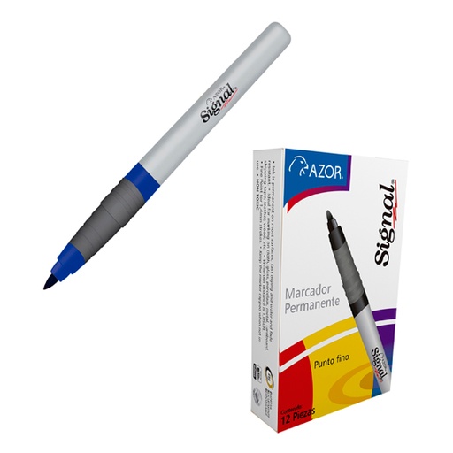 [30003 SIGNAL] Marcador permanente fino Signal punta bala 1.5 mm color azul caja con 12 pzas