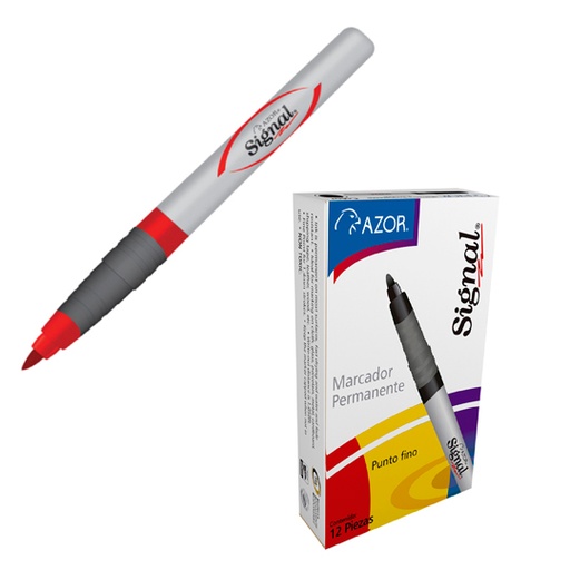 [30002 SIGNAL] Marcador permanente fino Signal punta bala 1.5 mm color rojo caja con 12 pzas