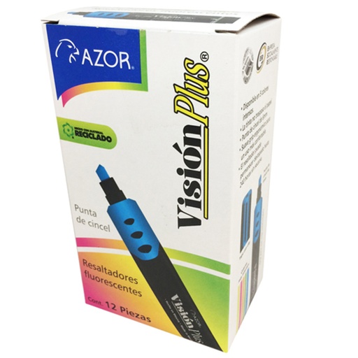 [2600AZ] Resaltador de texto Vision Plus punta cincel 6 mm color azul caja con 12 pzas