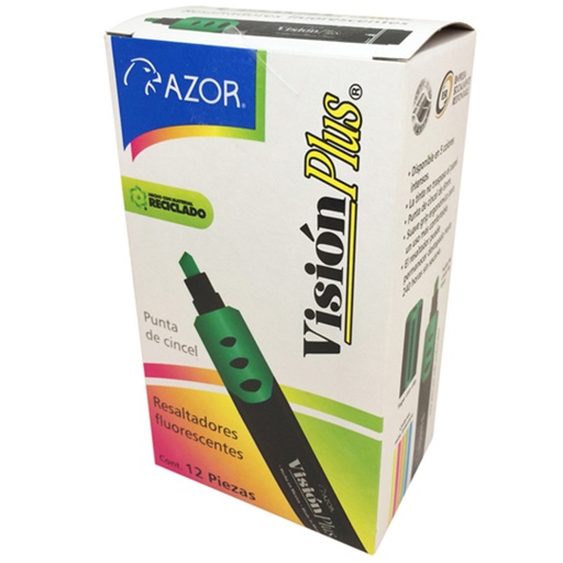 [2600VE] Resaltador de texto Vision Plus punta cincel 6 mm color verde caja con 12 pzas