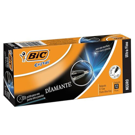 [922429] Bolígrafo BIC Cristal Precisión y Suavidad Punto Ultra Fino 0.7mm Color Negro C/12+1 Pzas
