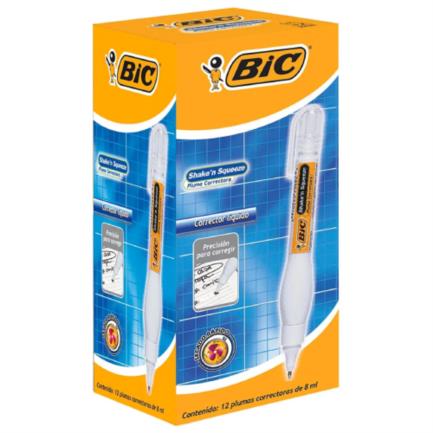 [867981] Corrector Líquido BIC Shake n Squeeze Tipo Pluma 8ml C/12 Pzas