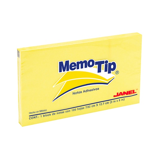[ETPAPE0001430] Notas Adhesivas Memo Tip amarillo 3x5 pulg de 7.62cm x 12.7cm 1 block con 100