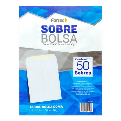 [ETPAPE0001009] Sobre blanco engomado Fortec carta caja con 50 piezas