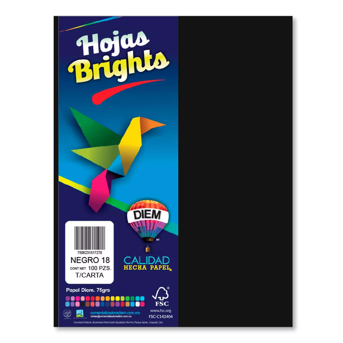 [3040900626] HOJA CARTA FLUORESCENTE C/100 100F18 NEGRO