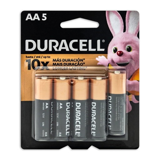 [DUR-PIL-AA] Pila alcalina Duracell AA blíster 4 + 1 pzas