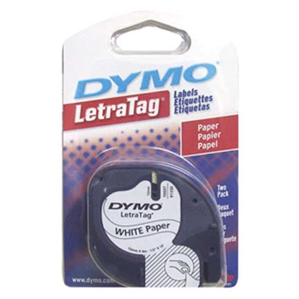 [10697] Cinta Etiquetadora Dymo Letratag Negro Sobre Blanco Papel C/2