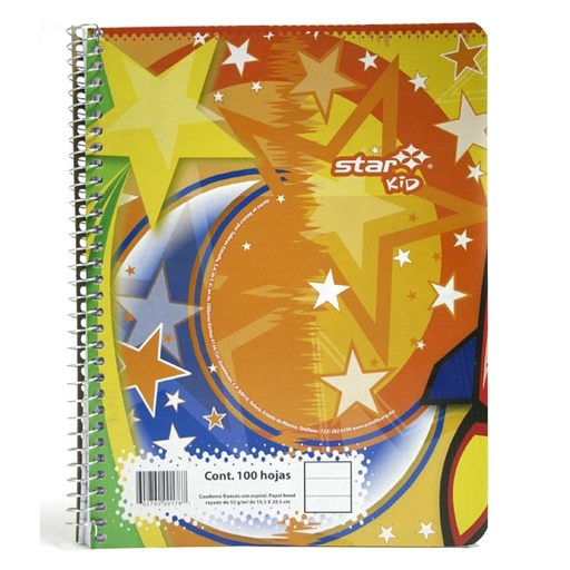 [EST-CUA-178] Cuaderno espiral forma francesa Estrellaraya 100 hojas