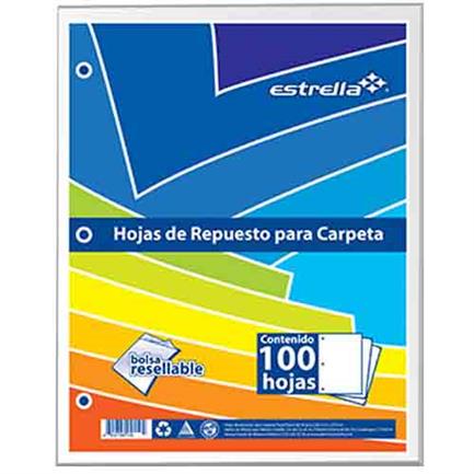 [558] HOJA REPUESTO ESTRELLA CARTA BLANCO 100HJS PAQ C/20