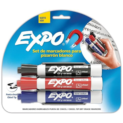 [1933178] Marcador para Pizarrón Expo Colores Surtidos con 3 Piezas + Borrador Magnetico