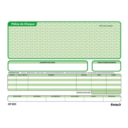 [CP-1011] Póliza de cheque duplicado Fortec 1/2 oficio 3 blocks con 25 juegos cada uno