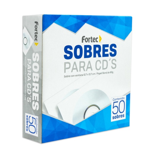 [ETPAPE0001011] Sobre blanco para CD Fortec con ventana caja con 50 piezas