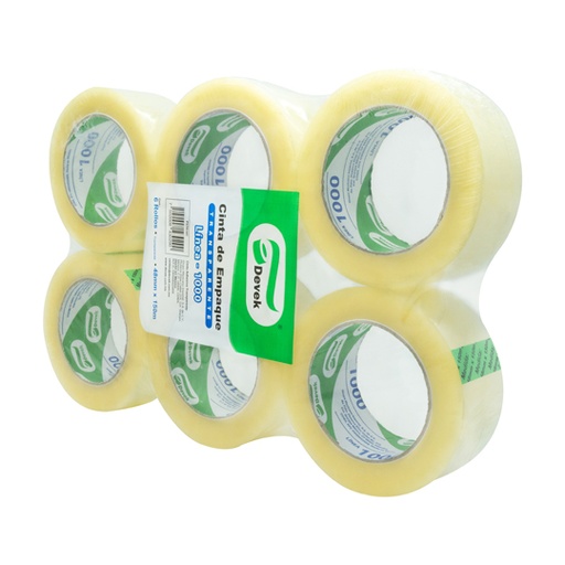 [DEV-CIN-PSTR101] Cinta de empaque transparente Devek 48 mm x 150 m, transparente 6 pz